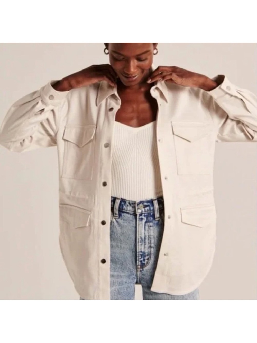 ABERCROMBIE & FITCH Utility Shirt‎ Jacket Shacket Cream Ivory Size Large